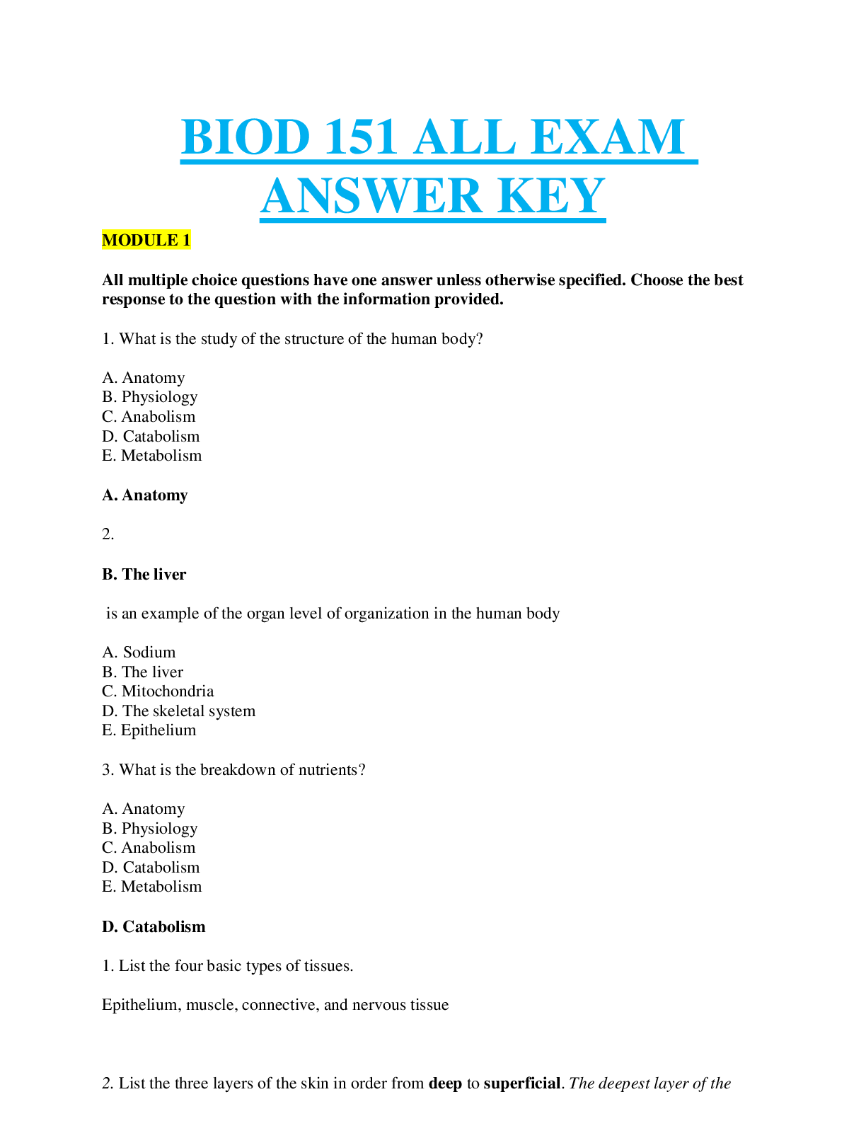 Preview image of PORTAGE LEARNING BIOD 151 ALL EXAM ANSWER KEY (MODULE 1-7) COMPLETE GUIDE SOLUTION|RATED A document